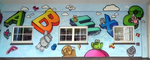 Graffiti an der Don Bosco Grundschule in Gelsenkirchen-Feldmark