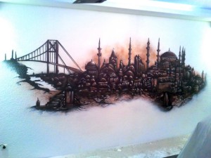 Istanbul Skyline Graffiti im Wohnzimmer